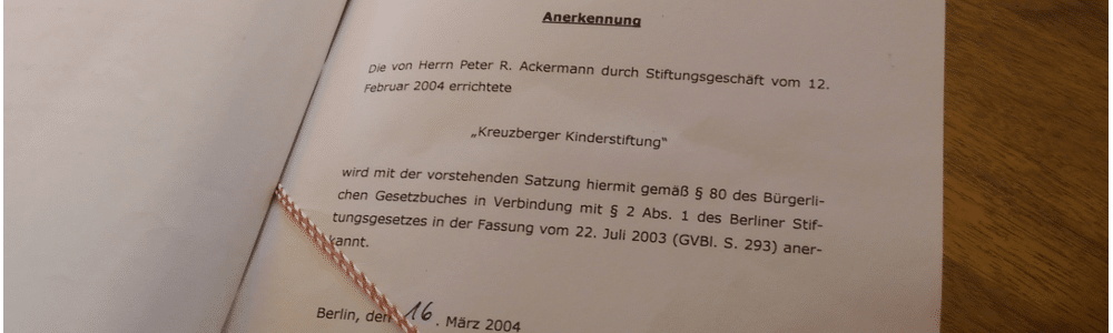 Dokument Anerkennungsurkunde Kreuzberger Kinderstiftung
