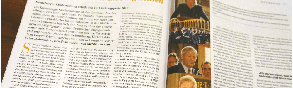 Ausschnit Artikel über Feri Stiftungspreis an Kreuzberger Kinderstiftung
